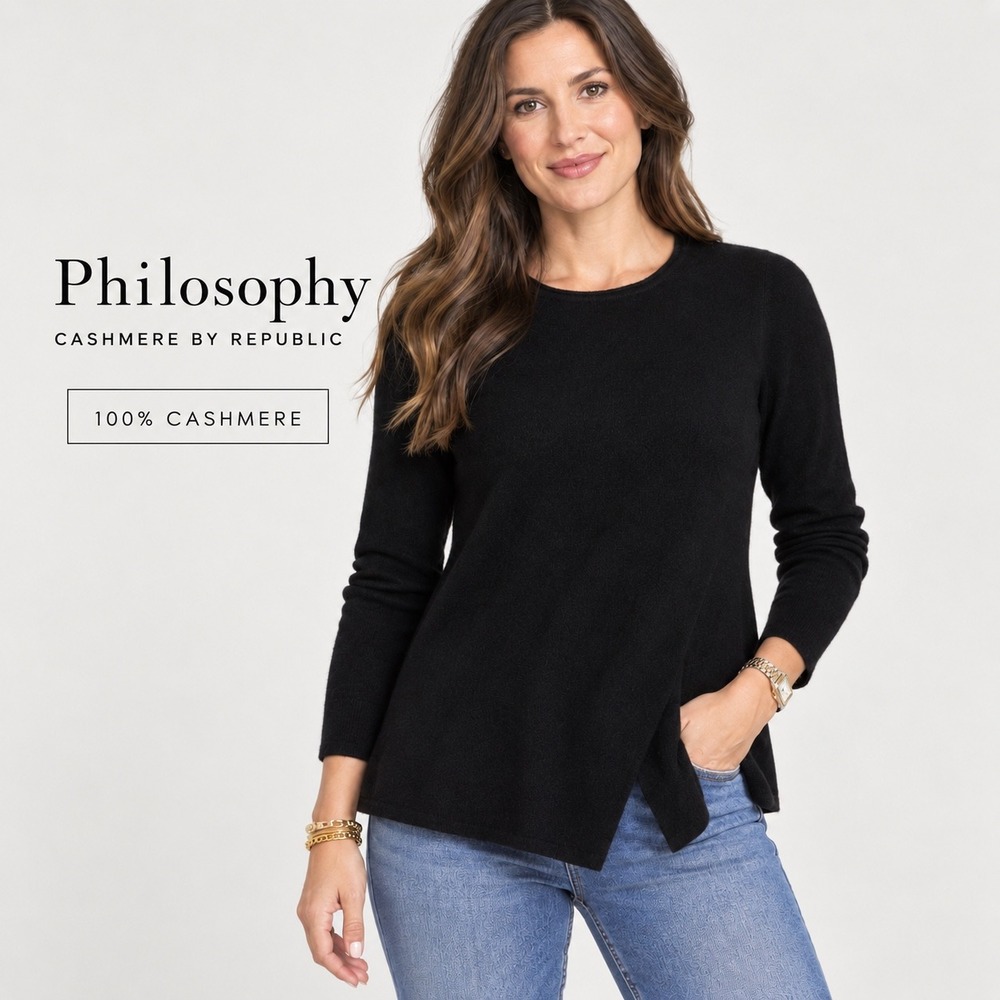 Philosophy Cashmere by Republic Women S Black 100% Cashmere Asymmetrical Sweater